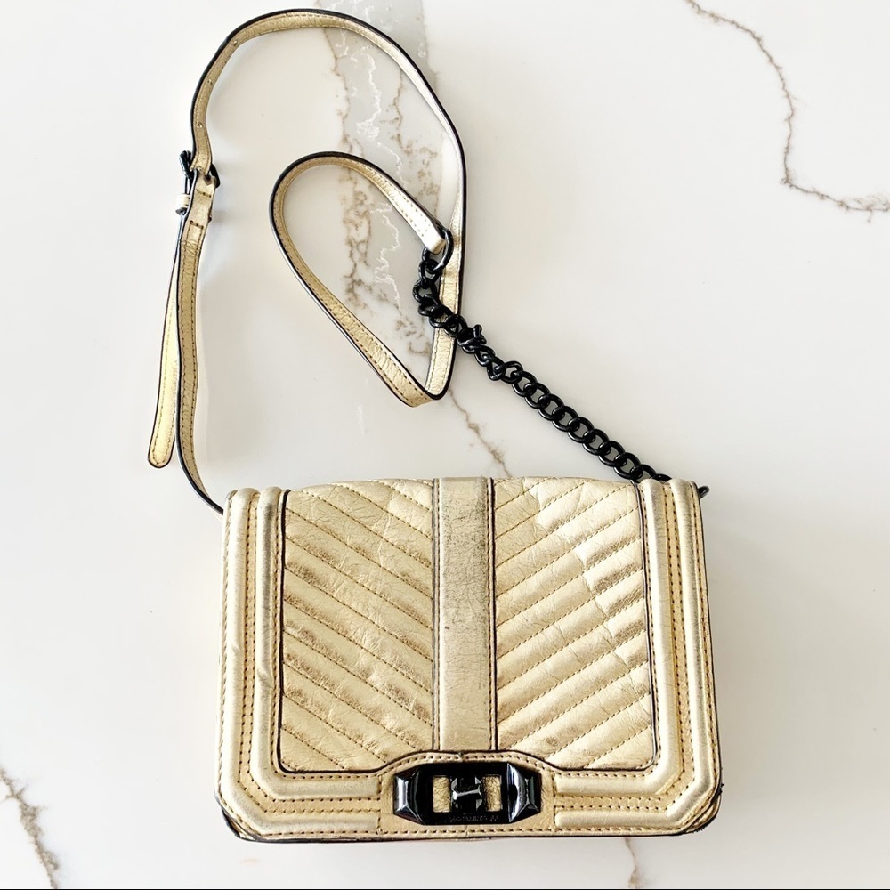 Rebecca Minkoff Chevron Quilted Crossbody Bag in Gold